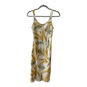 Vintage Hilo Hattie Dress Womens S Sleeveless Hawaiian Beige Green Floral